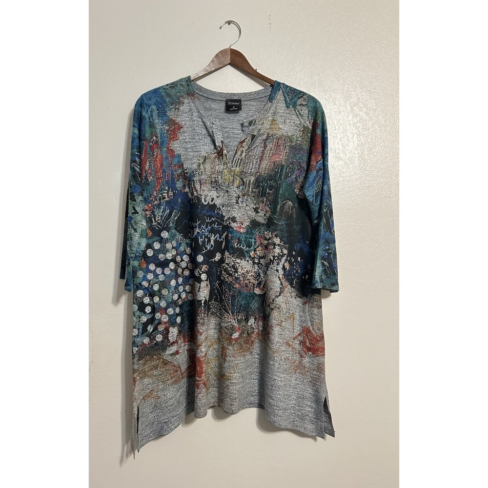 INOAH Graphic Print Colorful Artsy Tunic Top Pockets